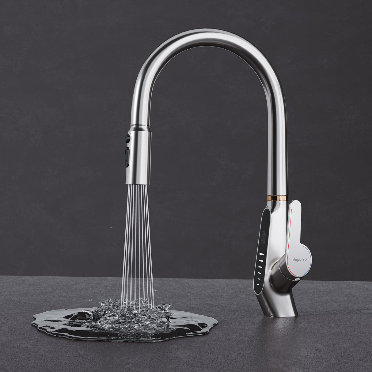 glasvilla Wasserhahn Küche Küchenamatur ausziehbar 360° drehbar 3 Wasserstrahl-Modi LED-Digitalanzeige Küchenwasserhahn Spültischarmatur MS-8085