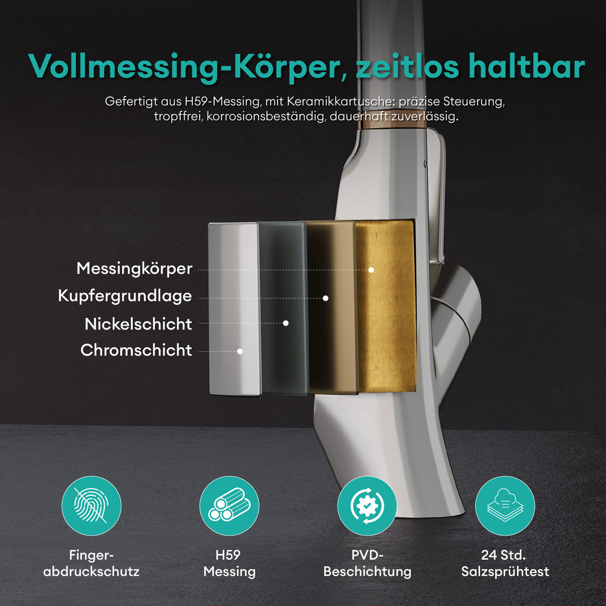 glasvilla Wasserhahn Küche Küchenamatur ausziehbar 360° drehbar 3 Wasserstrahl-Modi LED-Digitalanzeige Küchenwasserhahn Spültischarmatur MS-8085