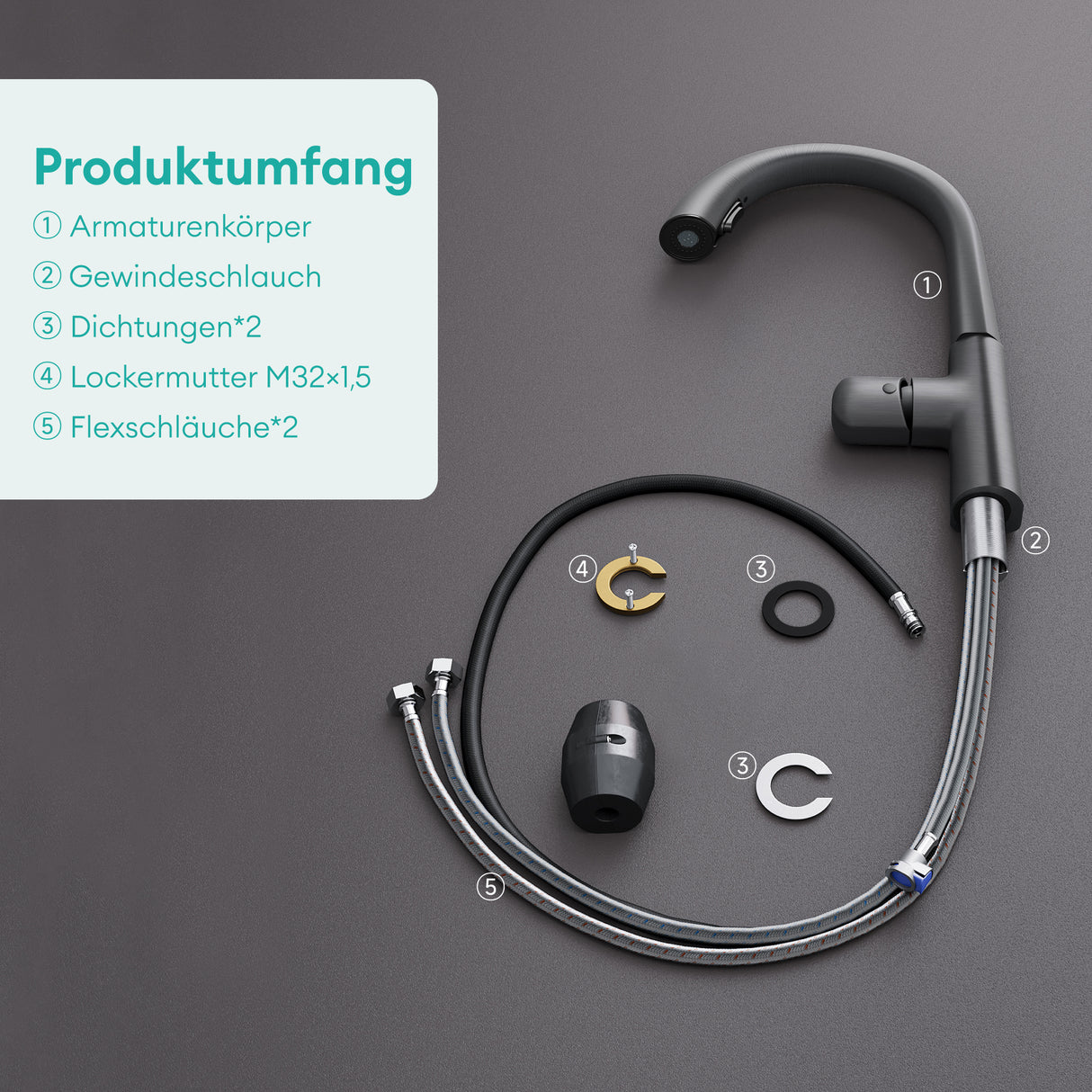 glasvilla Wasserhahn Küche Spültischarmatur Küchenamatur Mischbatterie mit Einhebelmischer 360° Schwenkbar Küchenwasserhahn aus Messing MS-8095