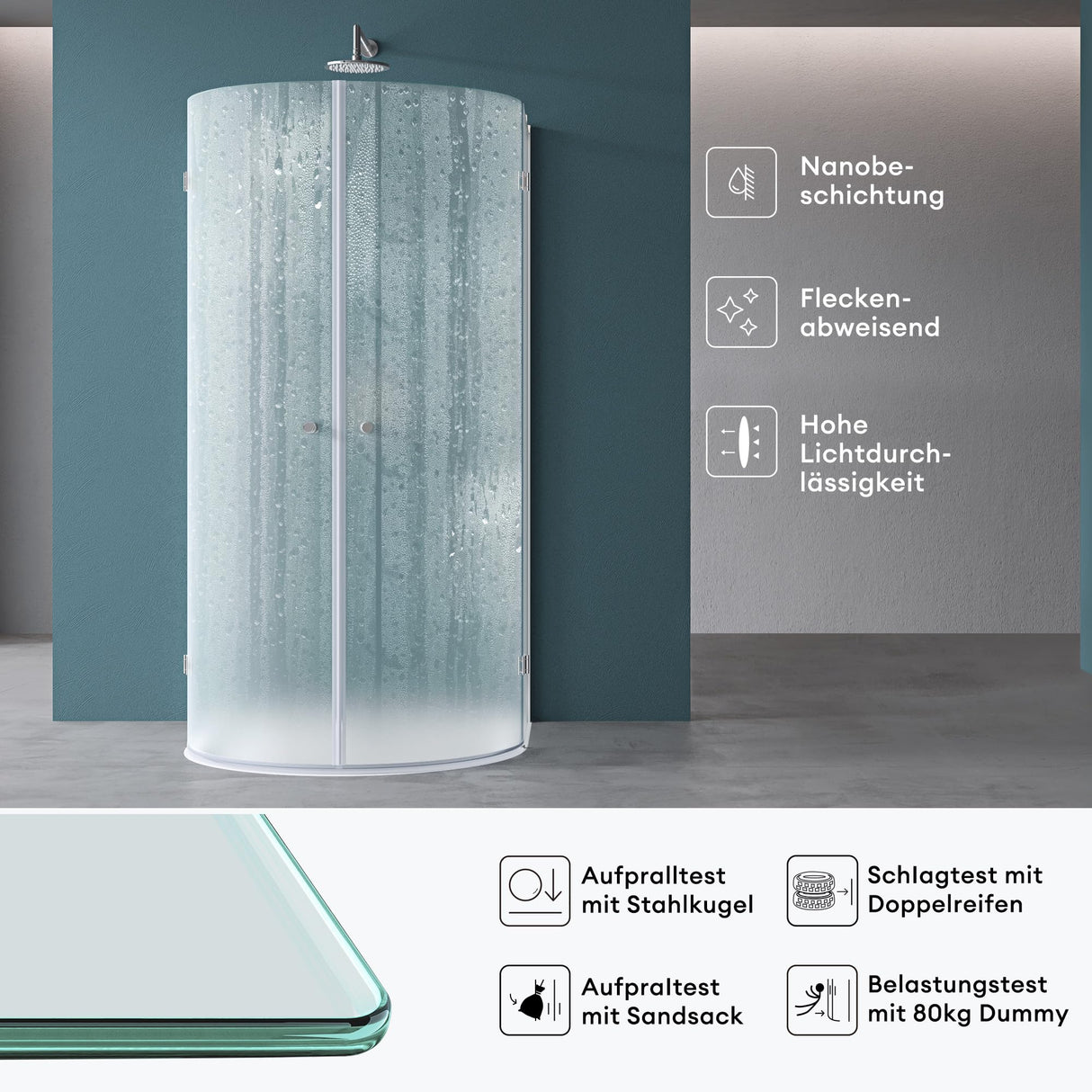 glasvilla Duschkabine U Form Dusche semicircular 6mm ESG-Sicherheitsglas con Easy-Clean Nano-Beschichtung Ravenna03