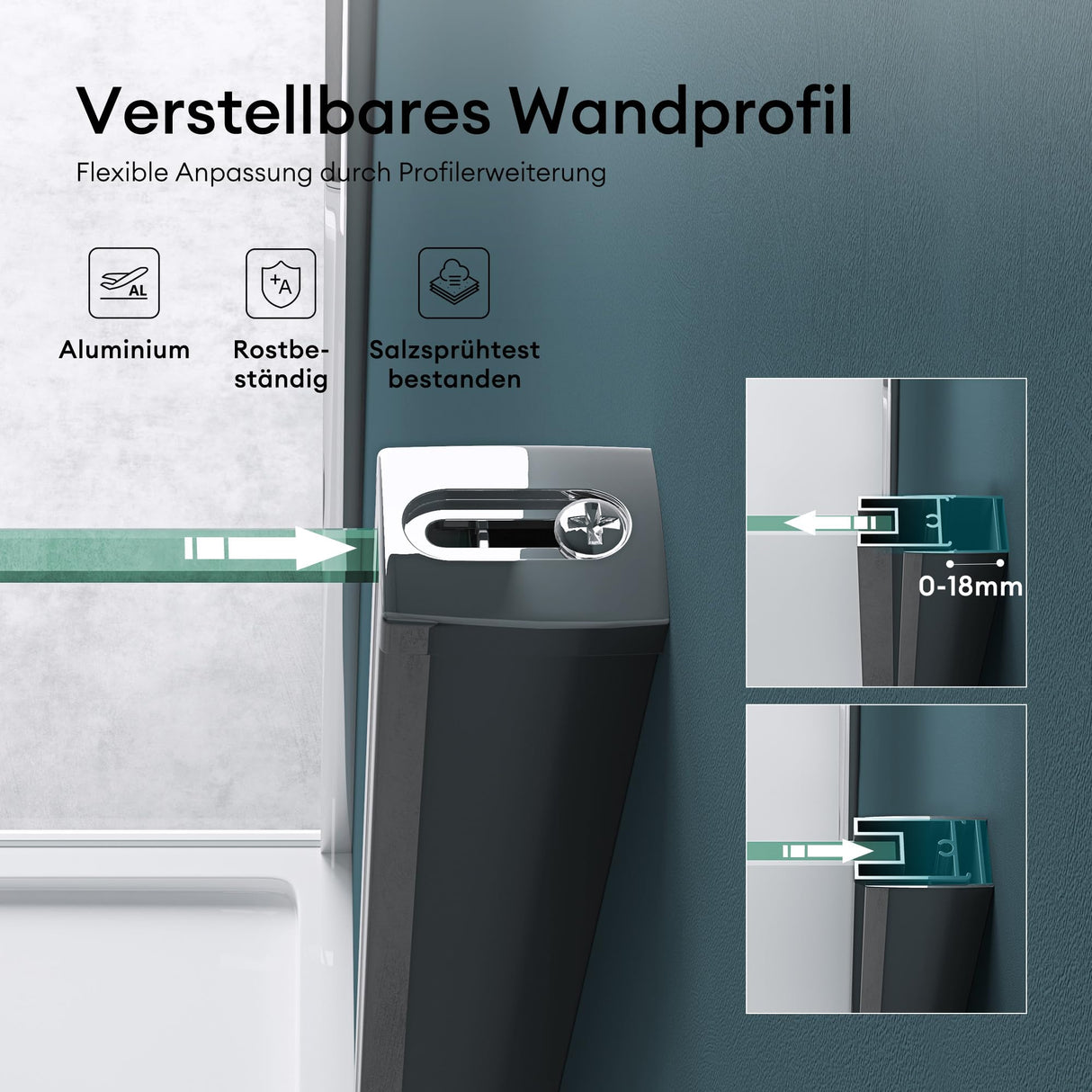 glasvilla Duschkabine U Form Dusche semicircular 6mm ESG-Sicherheitsglas con Easy-Clean Nano-Beschichtung Ravenna03