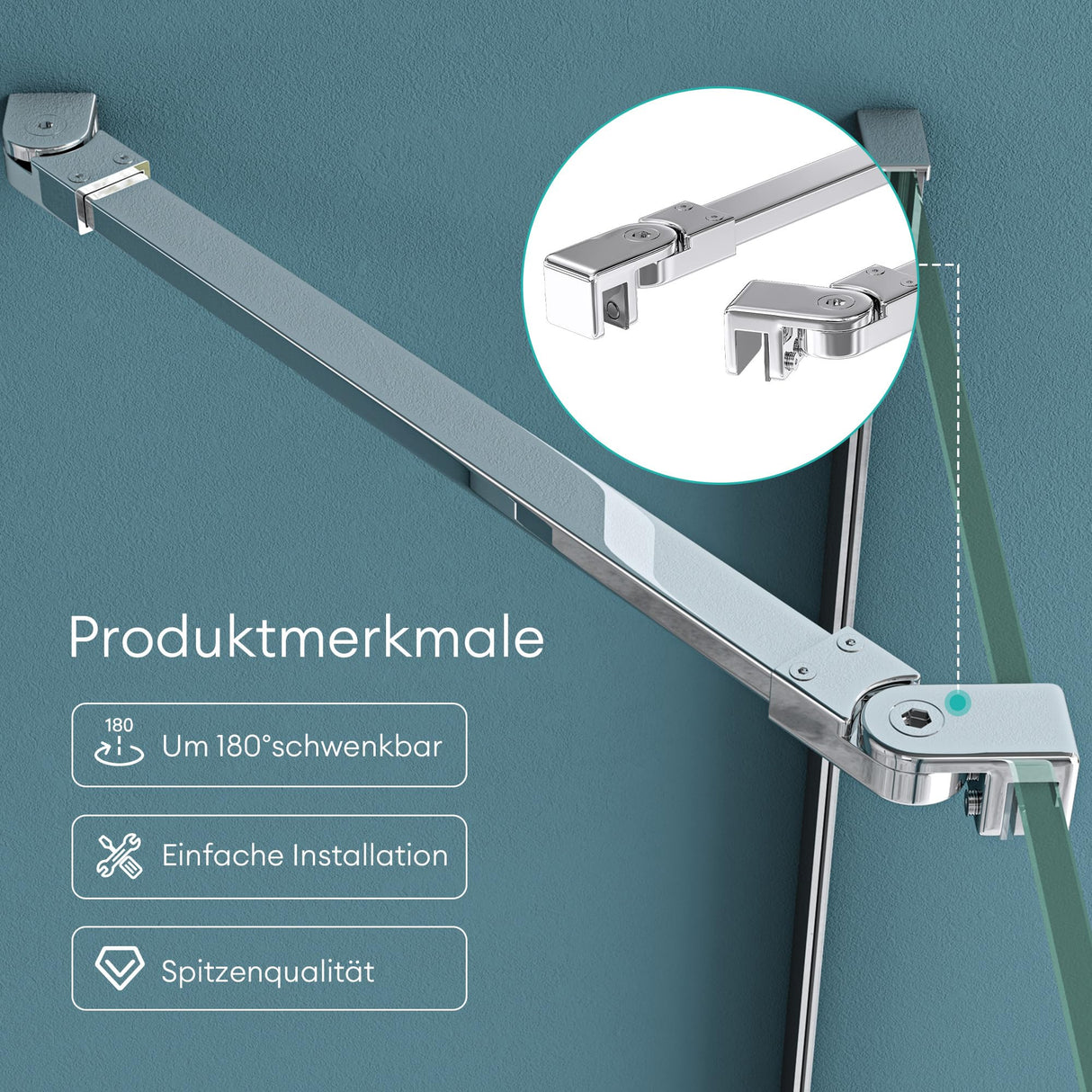 glasvilla Stabilizzatore di Fissaggio a Parete In Vetro per Parete Doccia, Girevole a 180° Per Vetri Di Spessore 6-10mm, Stabilizzatore Per Box Doccia in Alluminio per Box Doccia Walk-in
