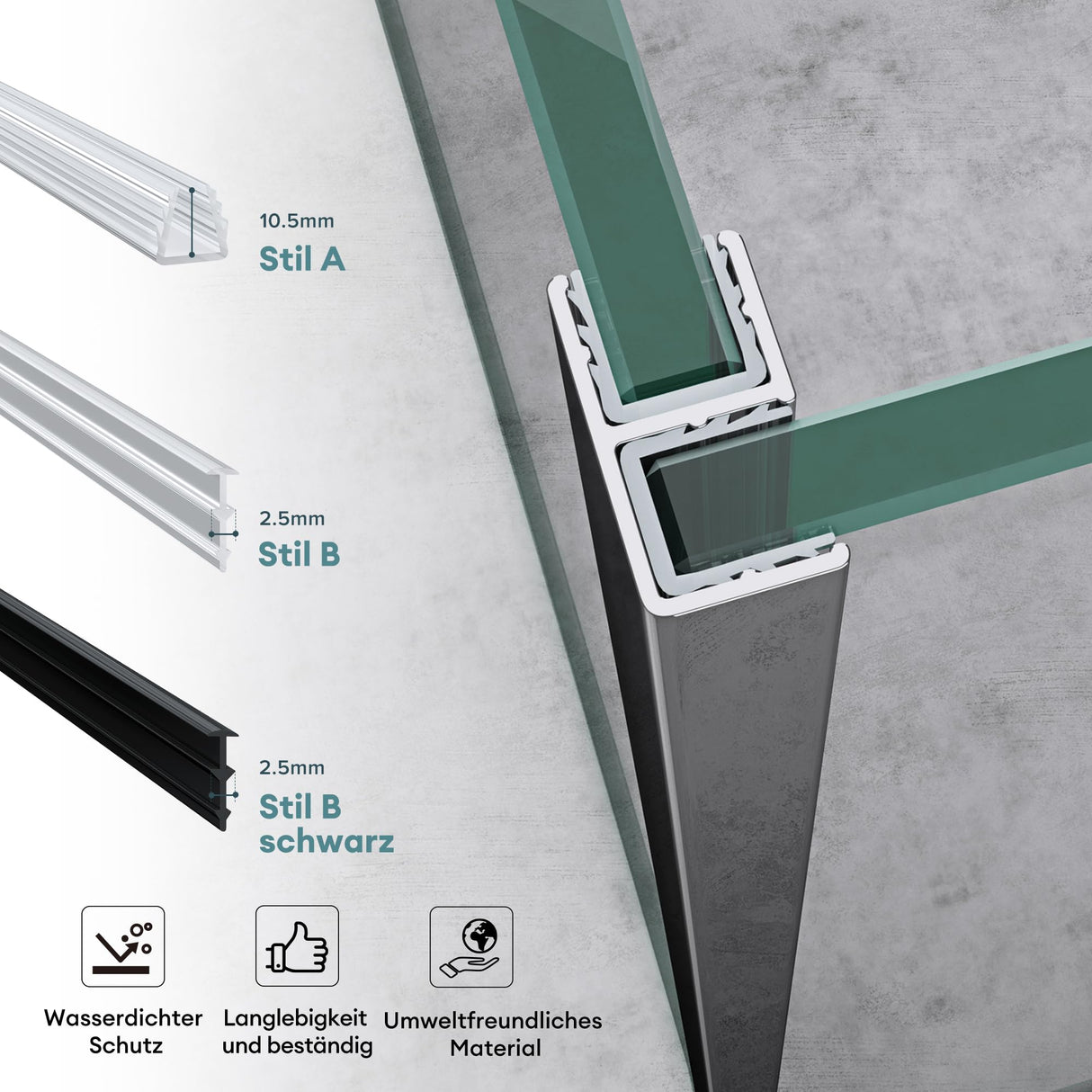 Joint de douche Glasvilla, joint de porte de douche pour verre de 6 à 10 mm d'épaisseur, joint de remplacement pour paroi de douche, joint mural