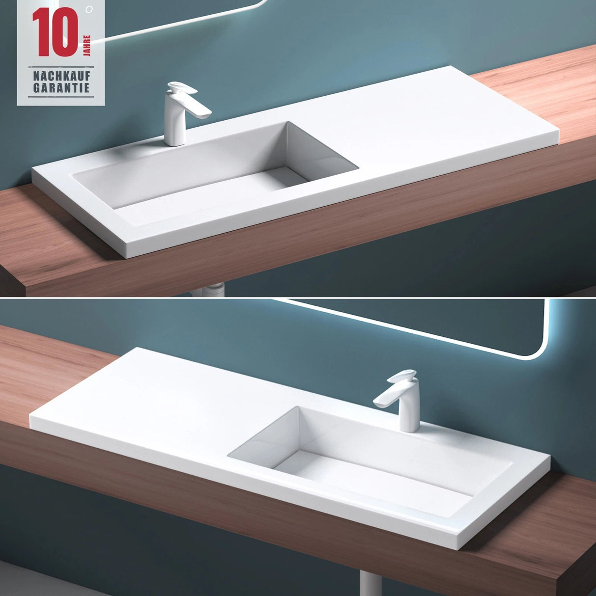 glasvilla lavabo de encastre lavabo a la derecha BTH: 120x46x13,5cm diseño de mueble de lavabo en mineral colado en blanco Colossum820