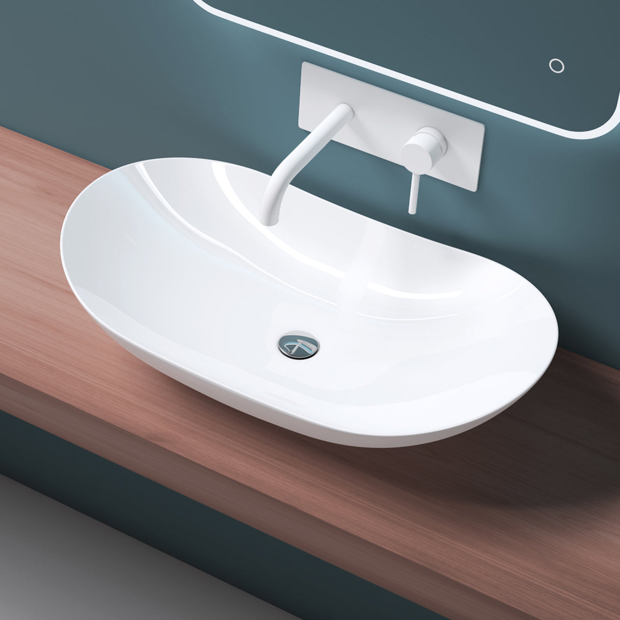 glasvilla Lavabo da Appoggio in Ceramica, Lavandino Bagno Ovale con Rivestimento Nano Brüssel858