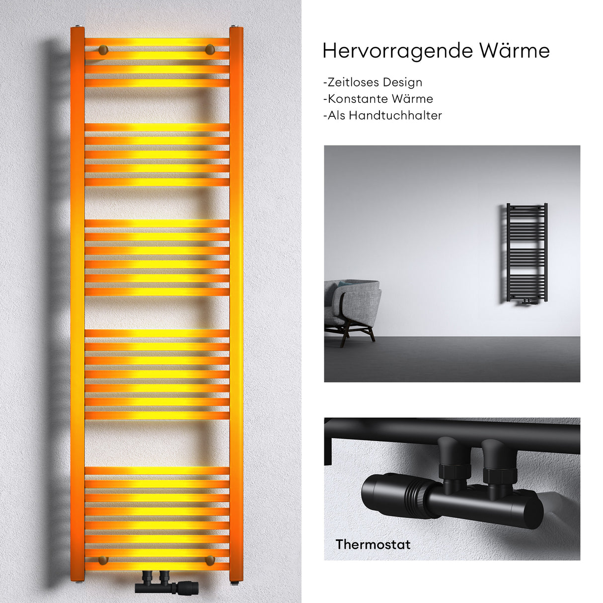 glasvilla Radiateur de Salle de Bain Design Raccordement Latéral et Central Sèche-Serviettes Tubulaire RHE