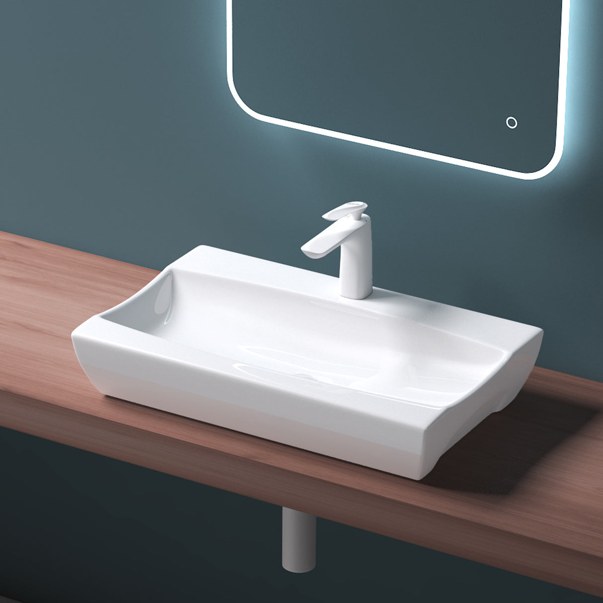 glasvilla Lavabo da Appoggio in Ceramica 63x40x12cm, Lavabo Bagno Sospeso Lavandino Bagno con Rivestimento nano Bianco Brüssel890