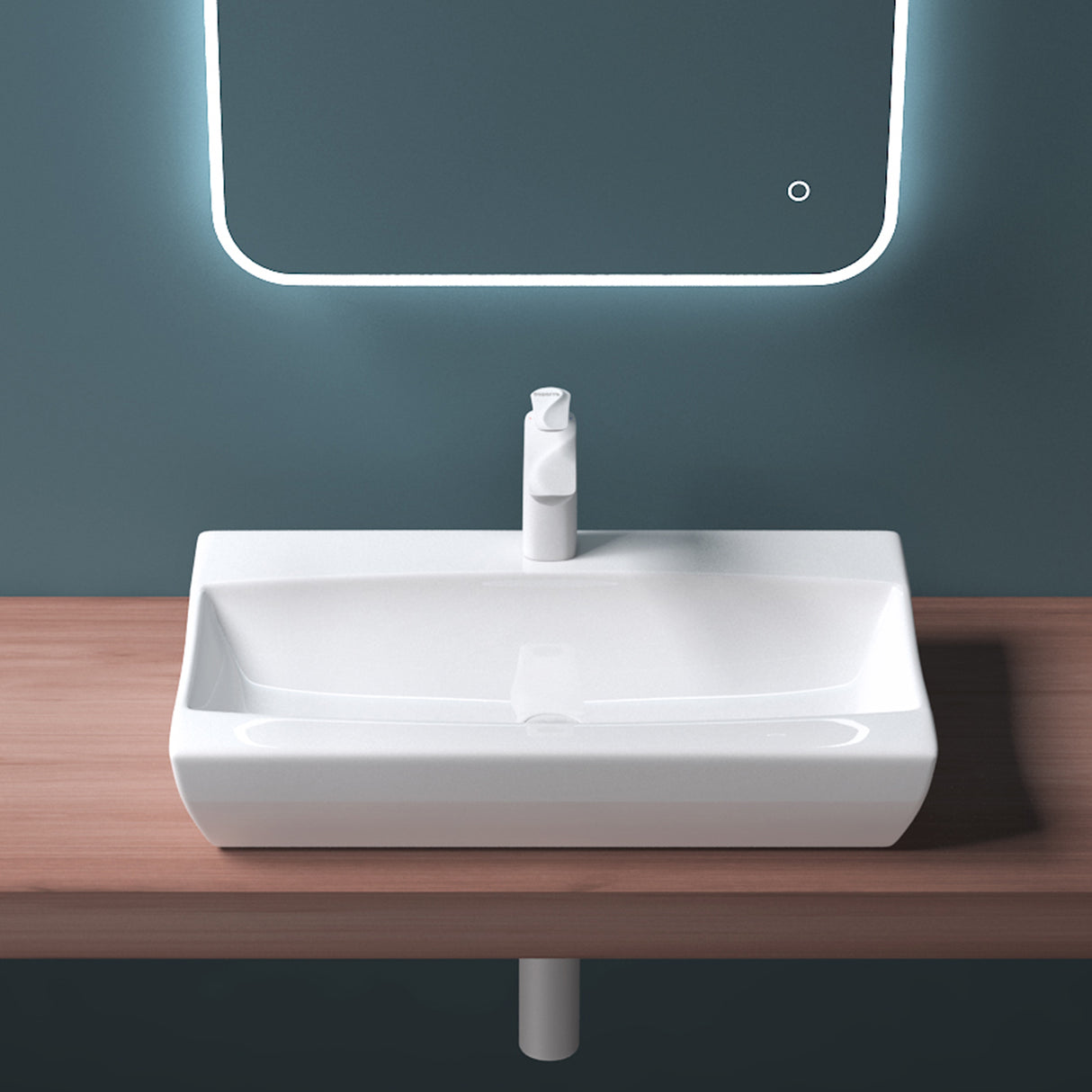 glasvilla Lavabo da Appoggio in Ceramica 63x40x12cm, Lavabo Bagno Sospeso Lavandino Bagno con Rivestimento nano Bianco Brüssel890