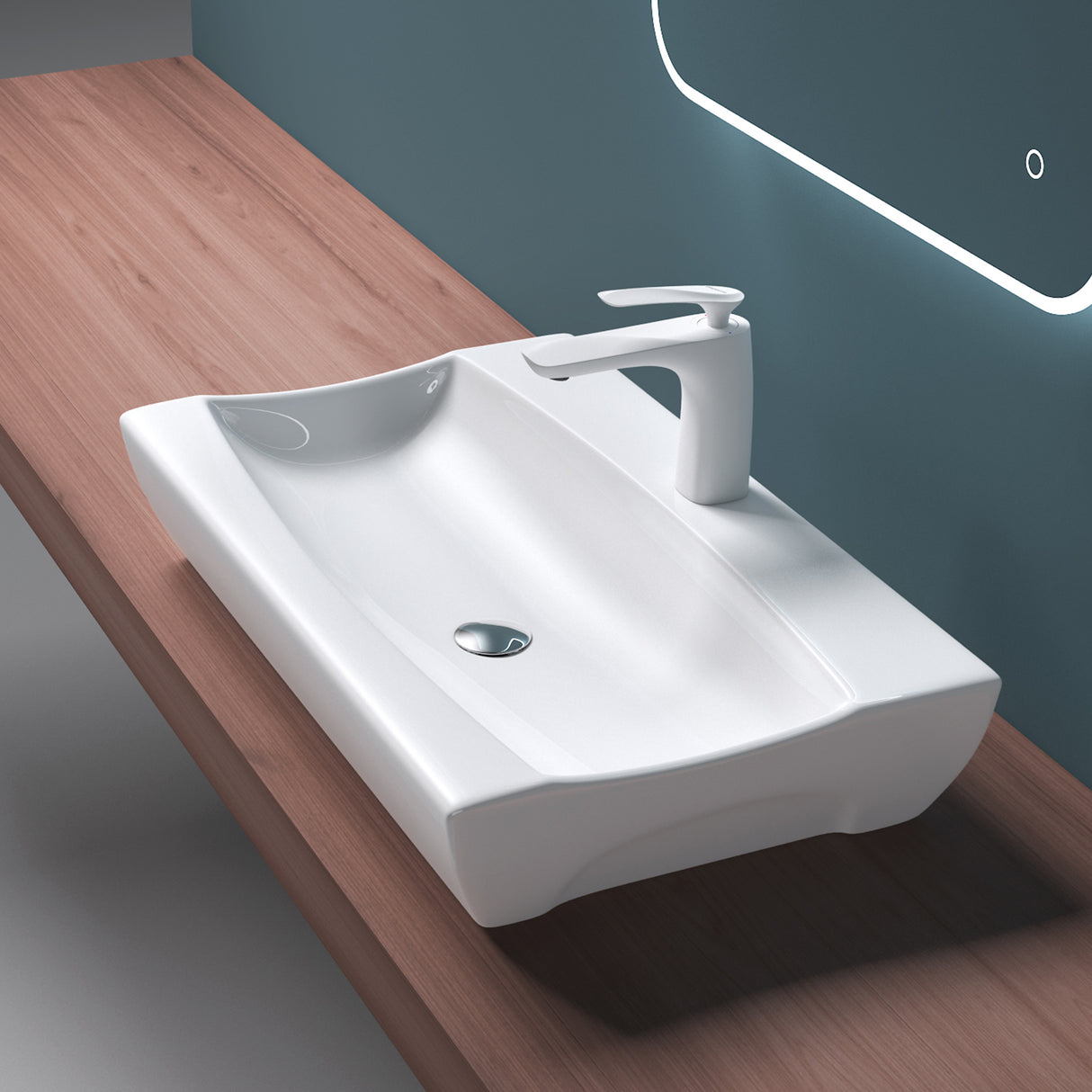glasvilla Lavabo da Appoggio in Ceramica 63x40x12cm, Lavabo Bagno Sospeso Lavandino Bagno con Rivestimento nano Bianco Brüssel890