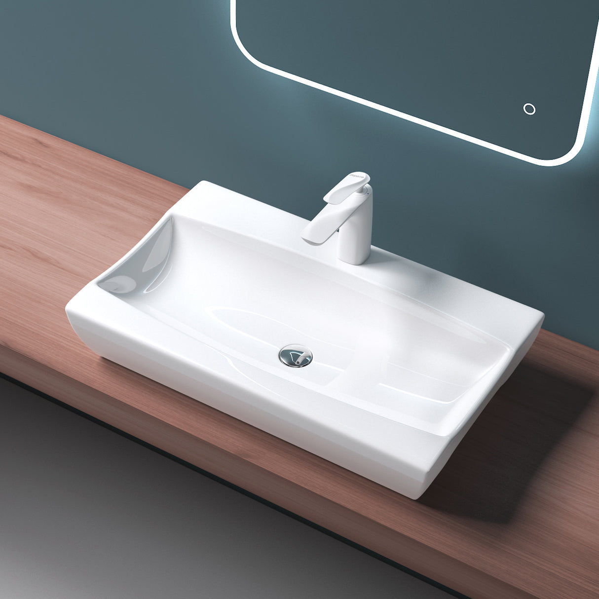 glasvilla Lavabo da Appoggio in Ceramica 63x40x12cm, Lavabo Bagno Sospeso Lavandino Bagno con Rivestimento nano Bianco Brüssel890