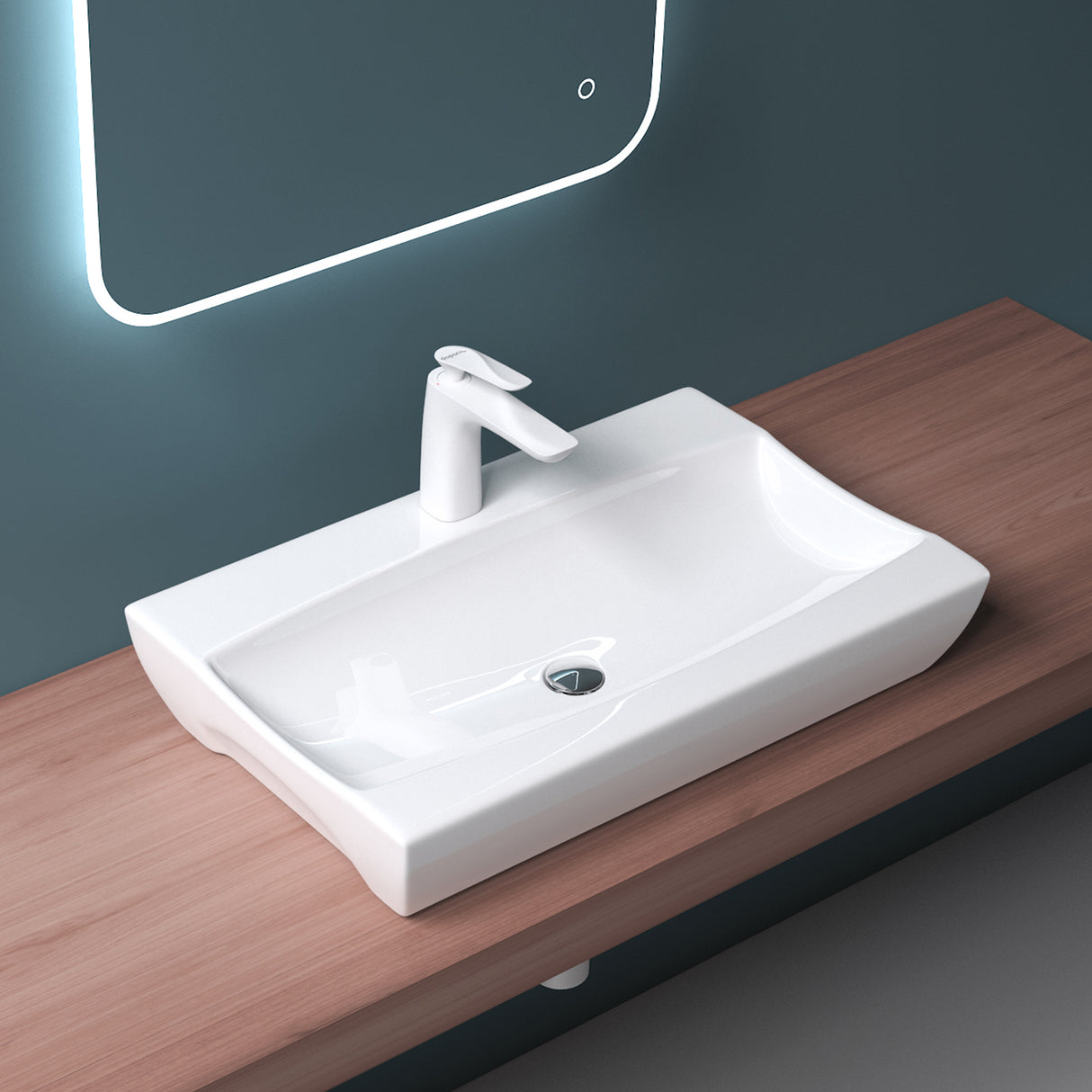 glasvilla Lavabo da Appoggio in Ceramica 63x40x12cm, Lavabo Bagno Sospeso Lavandino Bagno con Rivestimento nano Bianco Brüssel890