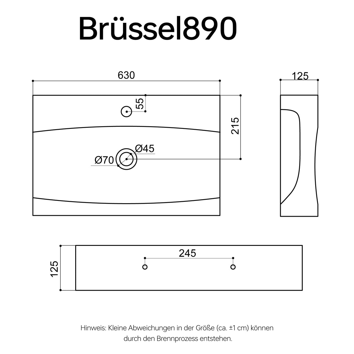 Lavabo à poser Glasvilla, Lavabo suspendu, Dimensions (L x H x P) : 63 x 40 x 12 cm, Céramique blanche avec revêtement nano, Bruxelles 890