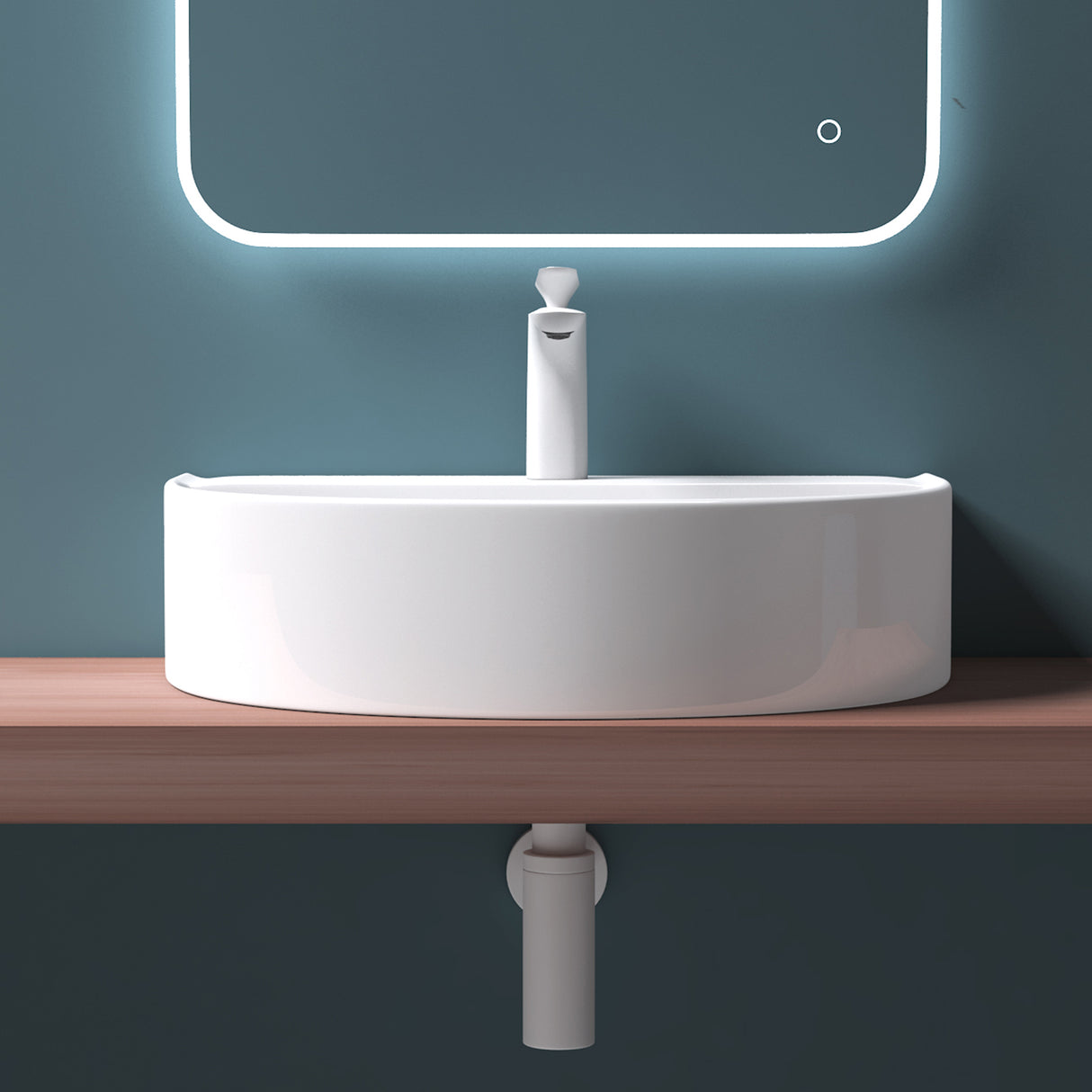 glasvilla Lavabo da Appoggio 61x44,5x14,5cm Lavabo Bagno Sospeso Lavandino Bagno con Nano Rivestimenti Bianco Brüssel896