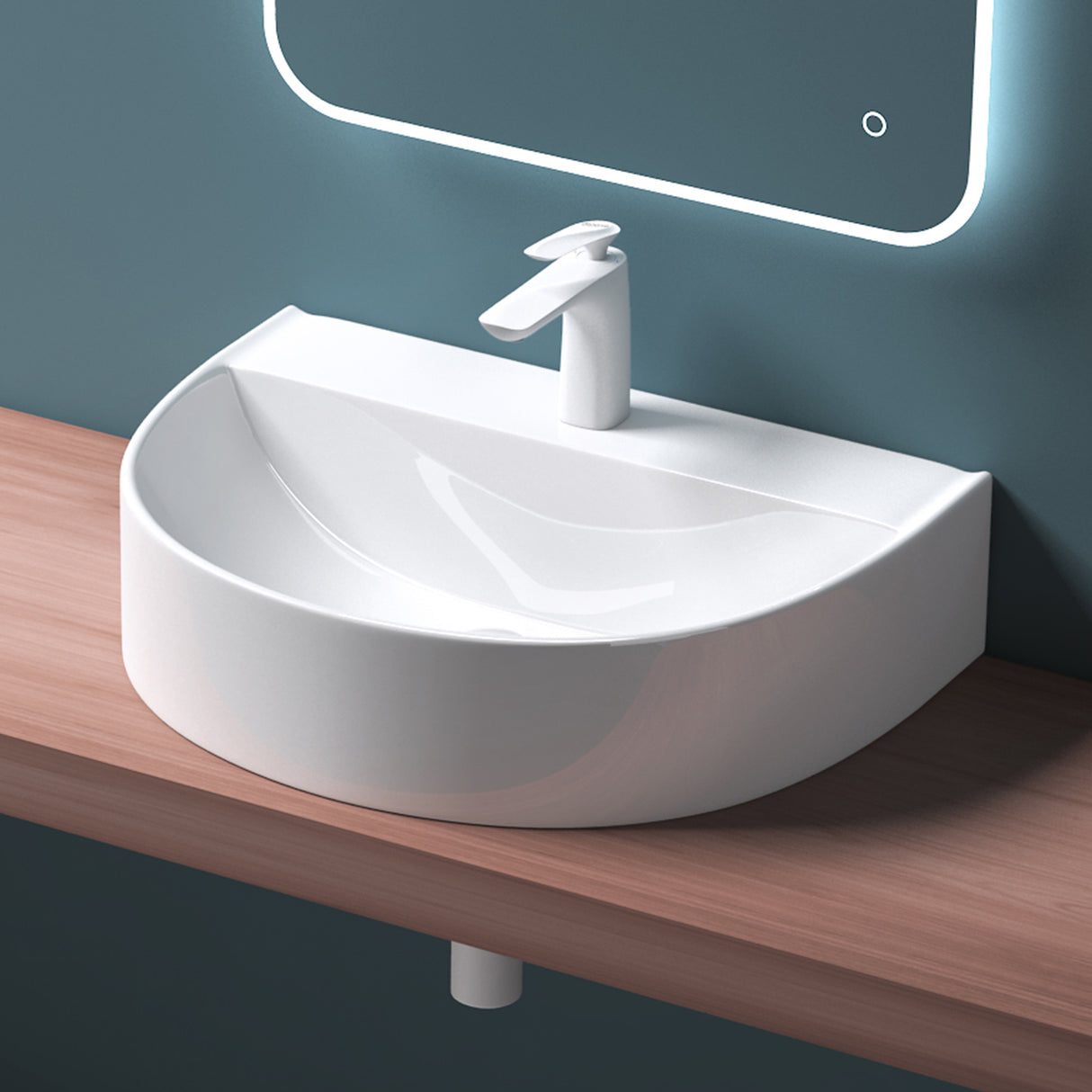 glasvilla Lavabo da Appoggio 61x44,5x14,5cm Lavabo Bagno Sospeso Lavandino Bagno con Nano Rivestimenti Bianco Brüssel896