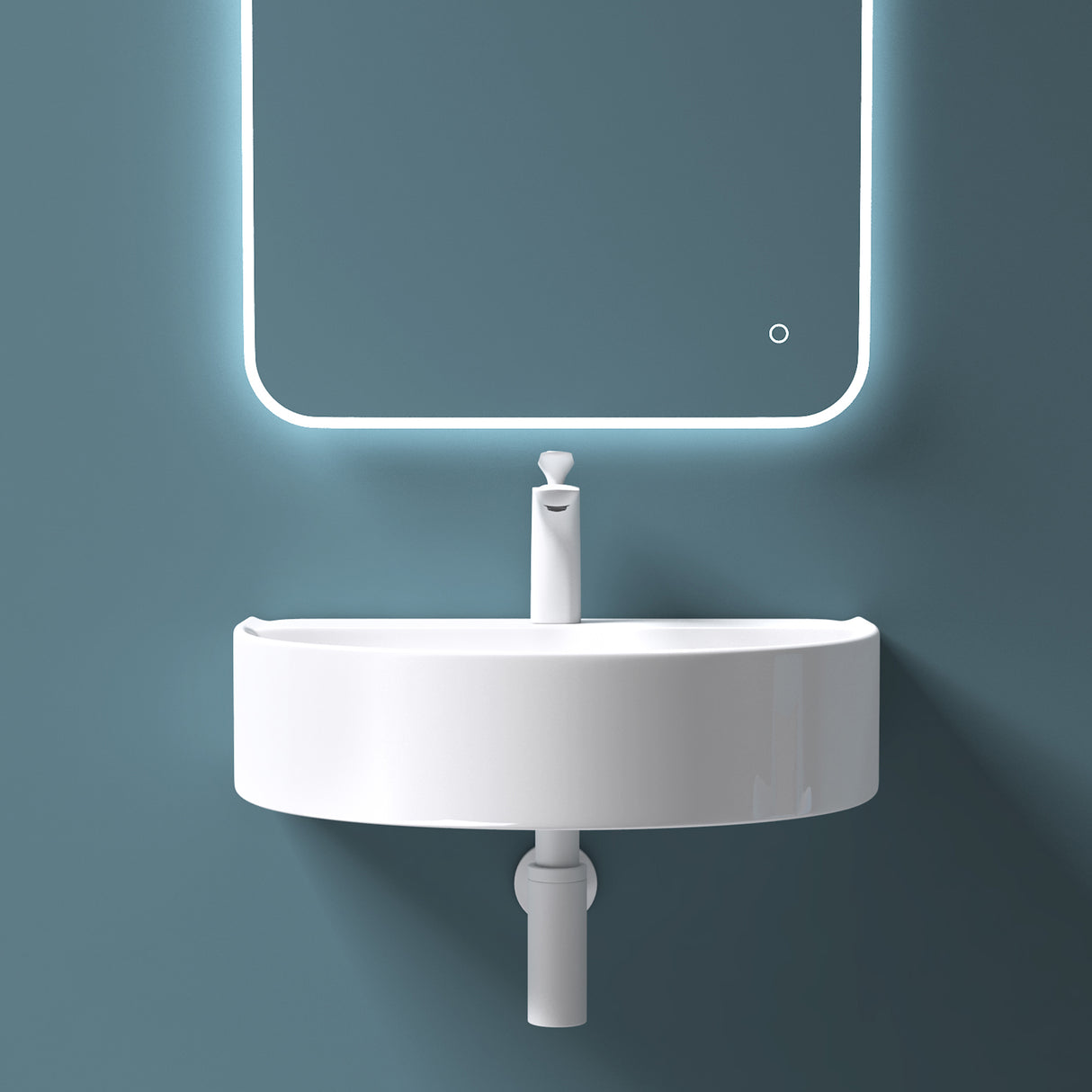 glasvilla Lavabo da Appoggio 61x44,5x14,5cm Lavabo Bagno Sospeso Lavandino Bagno con Nano Rivestimenti Bianco Brüssel896