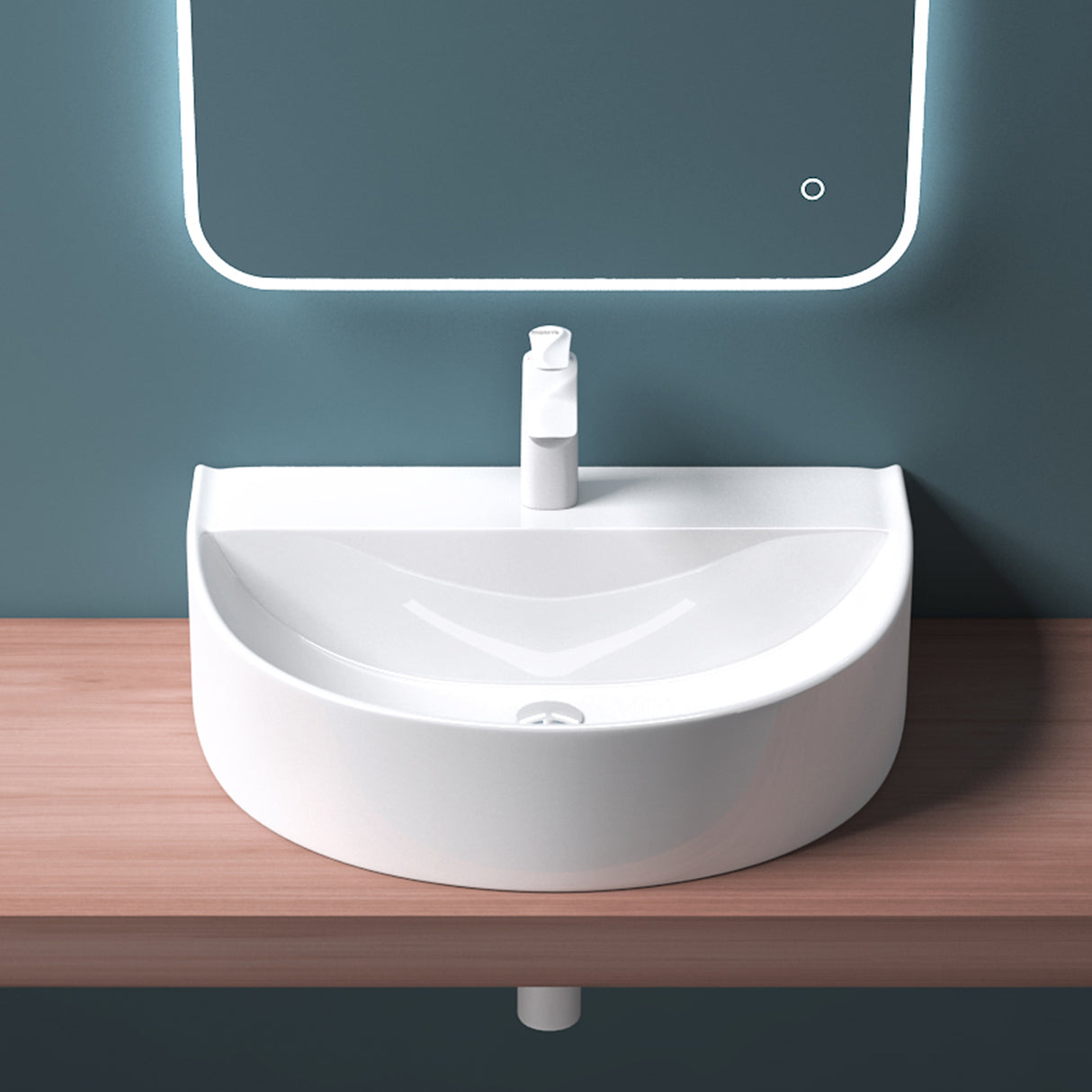 glasvilla Lavabo da Appoggio 61x44,5x14,5cm Lavabo Bagno Sospeso Lavandino Bagno con Nano Rivestimenti Bianco Brüssel896