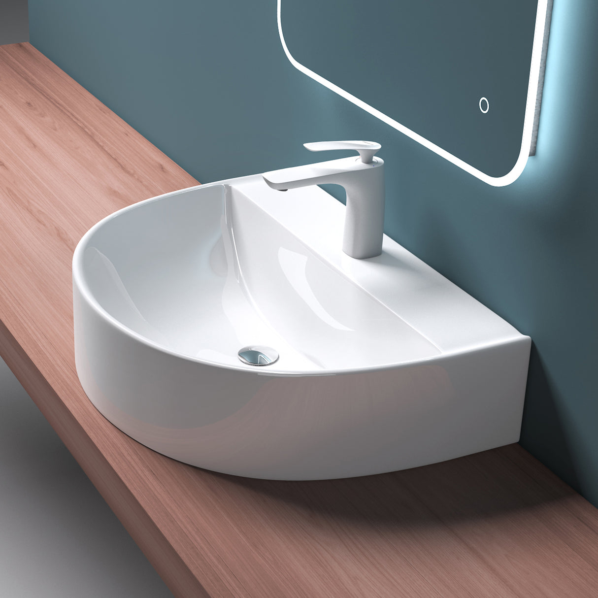 glasvilla Lavabo da Appoggio 61x44,5x14,5cm Lavabo Bagno Sospeso Lavandino Bagno con Nano Rivestimenti Bianco Brüssel896