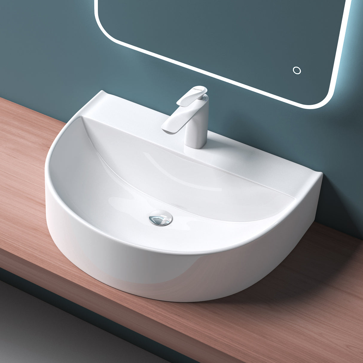 glasvilla Lavabo da Appoggio 61x44,5x14,5cm Lavabo Bagno Sospeso Lavandino Bagno con Nano Rivestimenti Bianco Brüssel896