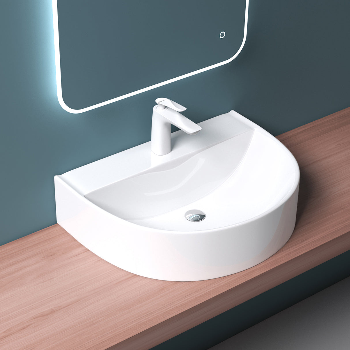 glasvilla Lavabo da Appoggio 61x44,5x14,5cm Lavabo Bagno Sospeso Lavandino Bagno con Nano Rivestimenti Bianco Brüssel896