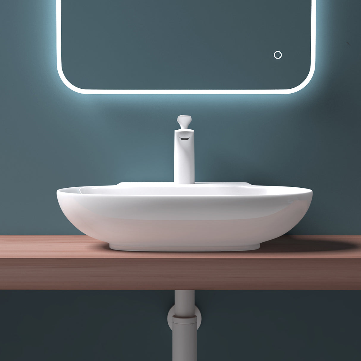 Lavabo Glasvilla da appoggio, lavabo sospeso, LTH: 56x39,5x12,5cm, bianco, in ceramica, con nanorivestimento incluso Brüssel899