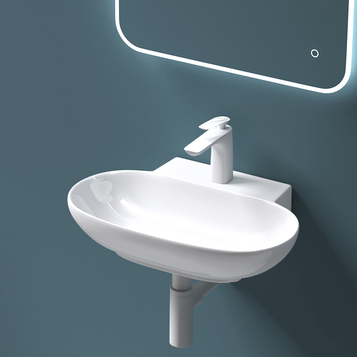 Lavabo Glasvilla da appoggio, lavabo sospeso, LTH: 56x39,5x12,5cm, bianco, in ceramica, con nanorivestimento incluso Brüssel899