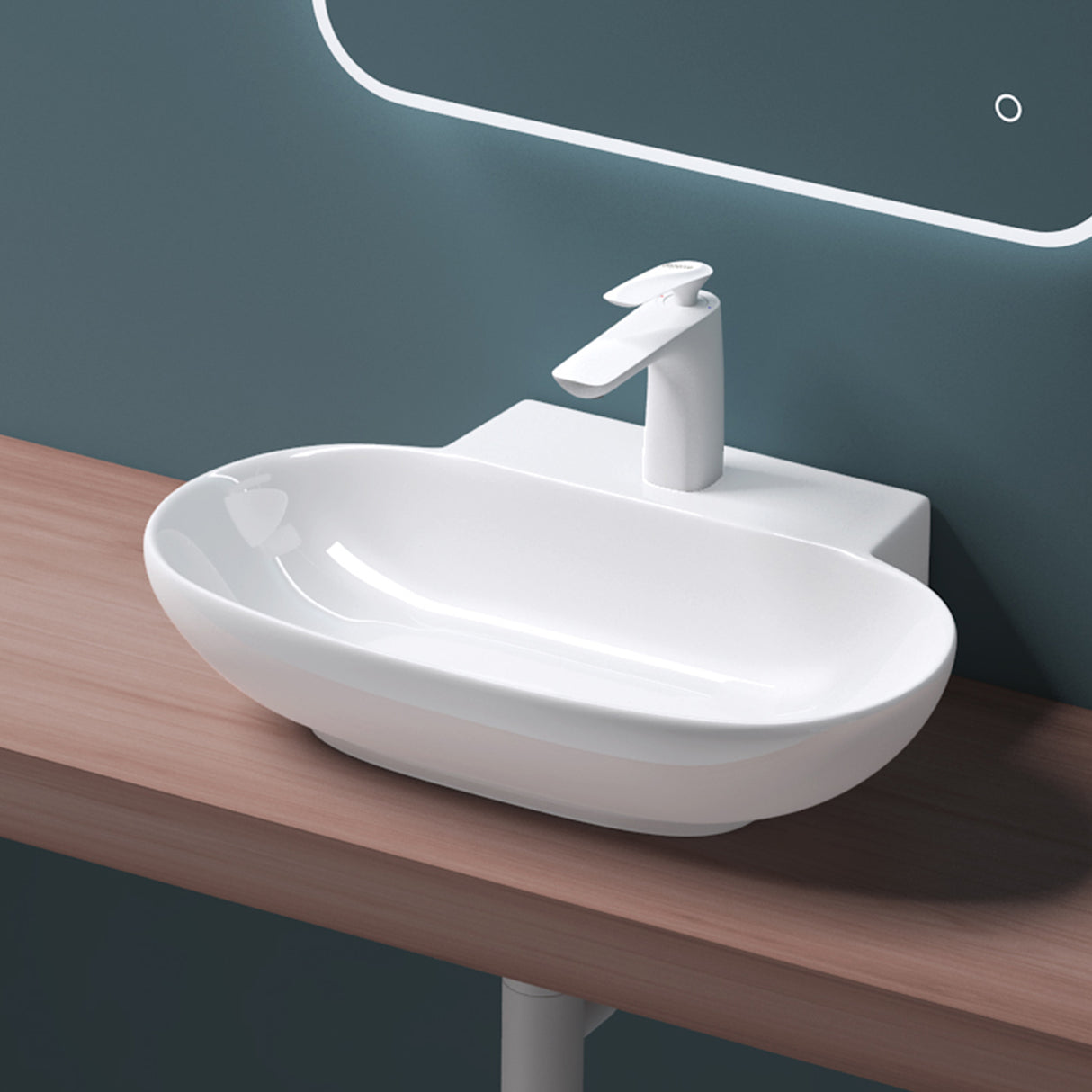 Lavabo Glasvilla da appoggio, lavabo sospeso, LTH: 56x39,5x12,5cm, bianco, in ceramica, con nanorivestimento incluso Brüssel899