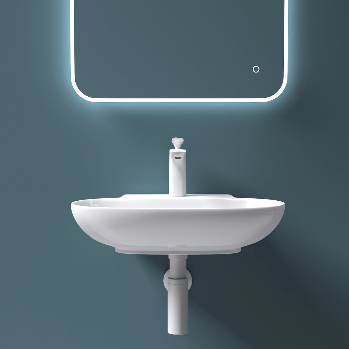 Lavabo Glasvilla da appoggio, lavabo sospeso, LTH: 56x39,5x12,5cm, bianco, in ceramica, con nanorivestimento incluso Brüssel899