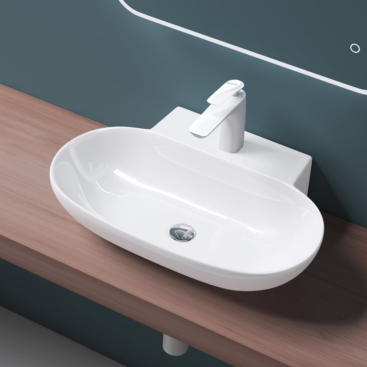 Lavabo Glasvilla da appoggio, lavabo sospeso, LTH: 56x39,5x12,5cm, bianco, in ceramica, con nanorivestimento incluso Brüssel899