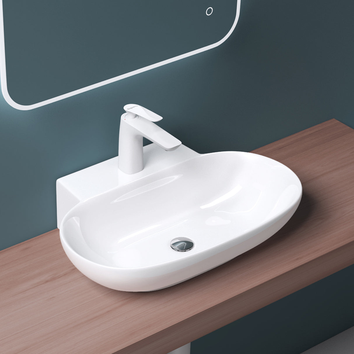 Lavabo Glasvilla da appoggio, lavabo sospeso, LTH: 56x39,5x12,5cm, bianco, in ceramica, con nanorivestimento incluso Brüssel899