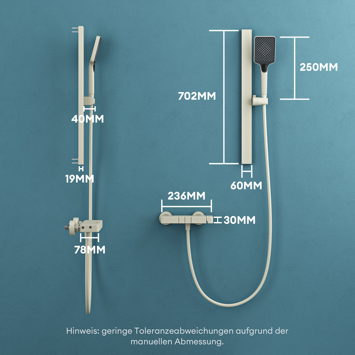Système de douche Glasvilla avec pommeau de douche effet pluie, 3 jets, pommeau de douche réglable en hauteur avec bec inférieur en aluminium, système de douche 10