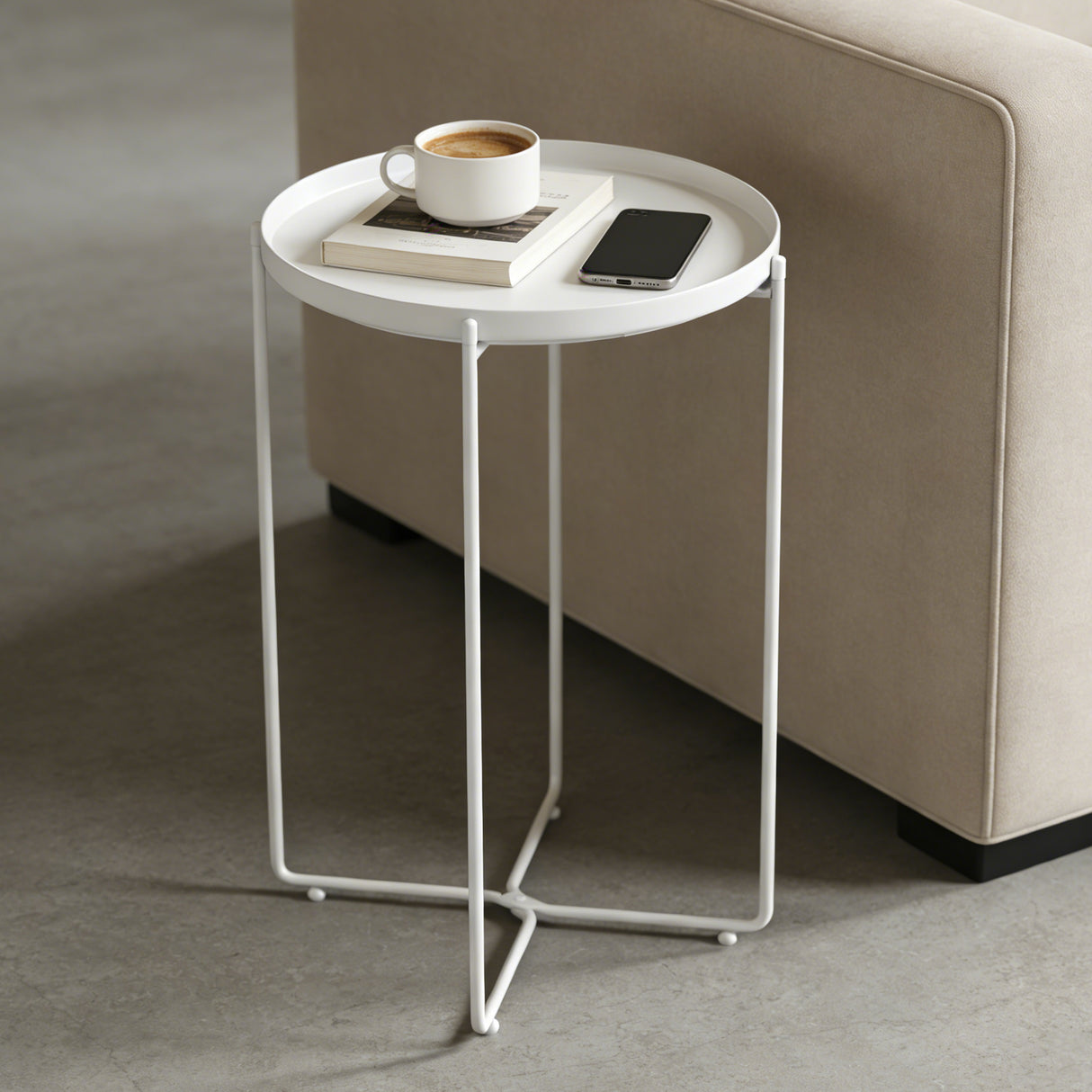 glasvilla Beistelltisch , Couchtisch klein mit abnehmbarem Tablett aus PP-Kunststoff, Sofatisch für Wohnzimmer, Schlafzimmer und Balkon, Reglo-08