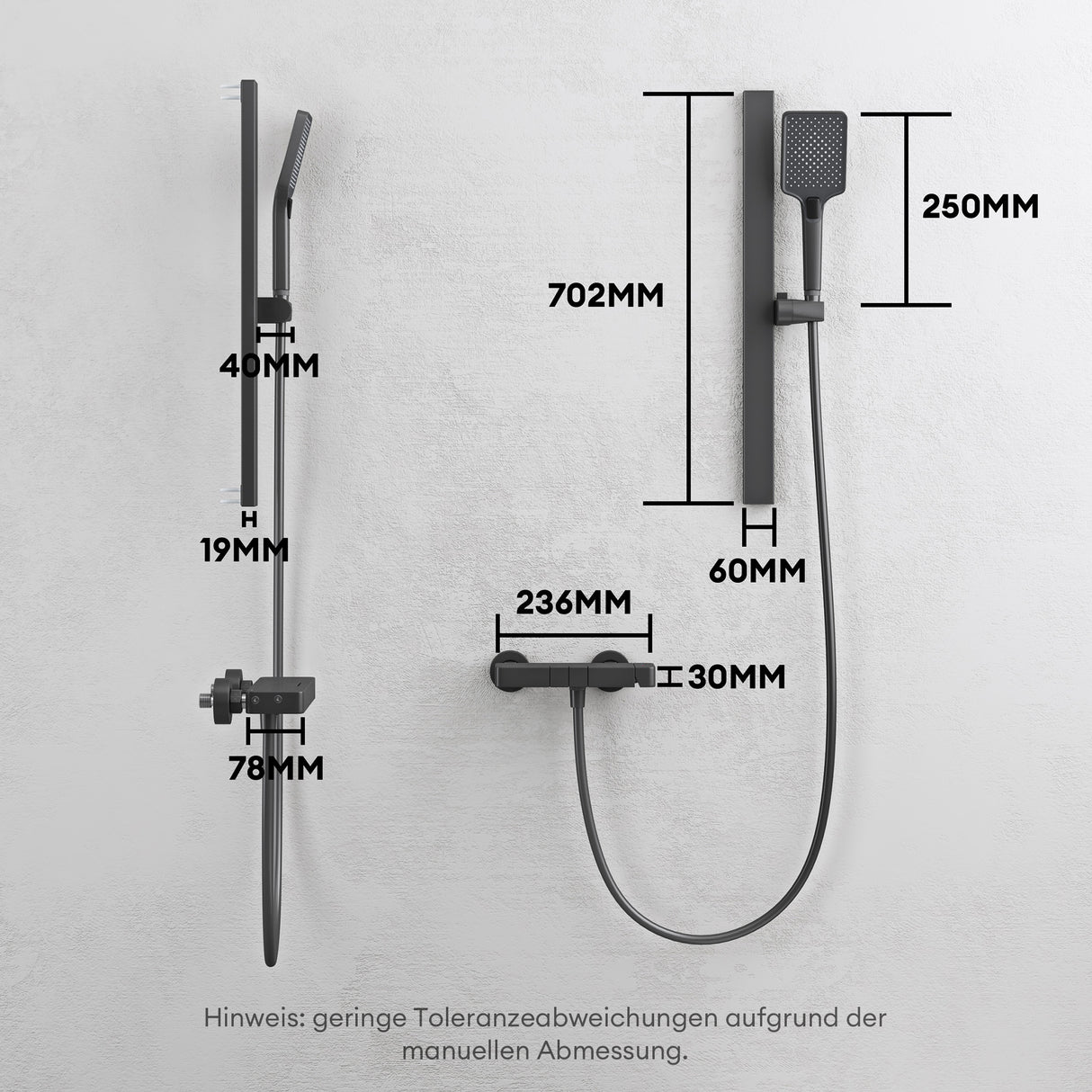 Système de douche Glasvilla avec pommeau de douche effet pluie, 3 jets, pommeau de douche réglable en hauteur avec bec inférieur en aluminium, système de douche 10