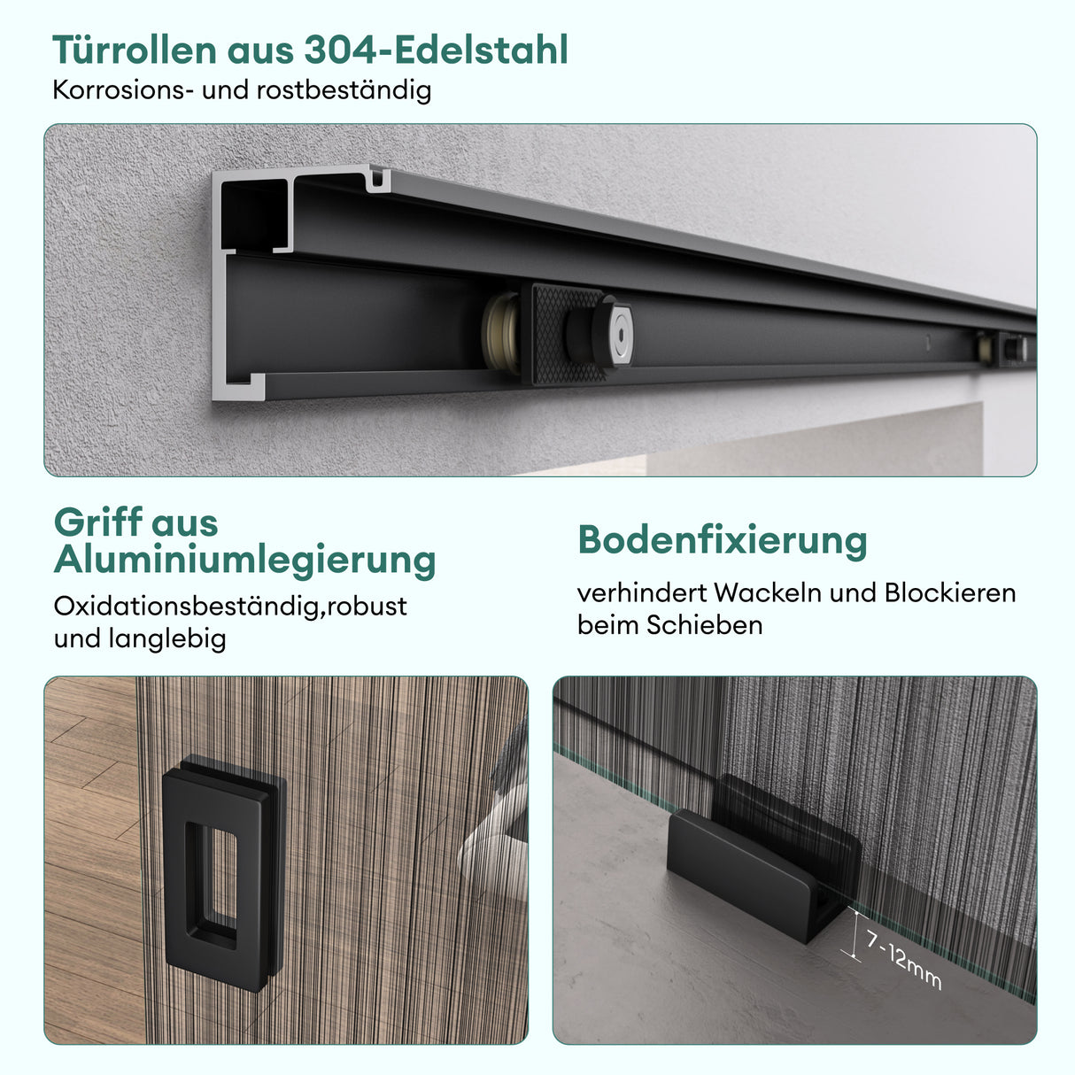 glasvilla Glasschiebetür komplettset Zimmertür Mate Negro 8mm ESG-Sicherheitsglas, Schiebetür Glas negro cepillado con riel de aluminio Muranino-001