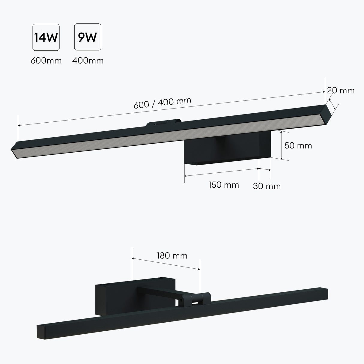 glasvilla Lampada da Specchio LED per Bagno | Lampada a Specchio 4000K, Illuminazione da Parete Ruotabile di 180° 9W Strahlenschön