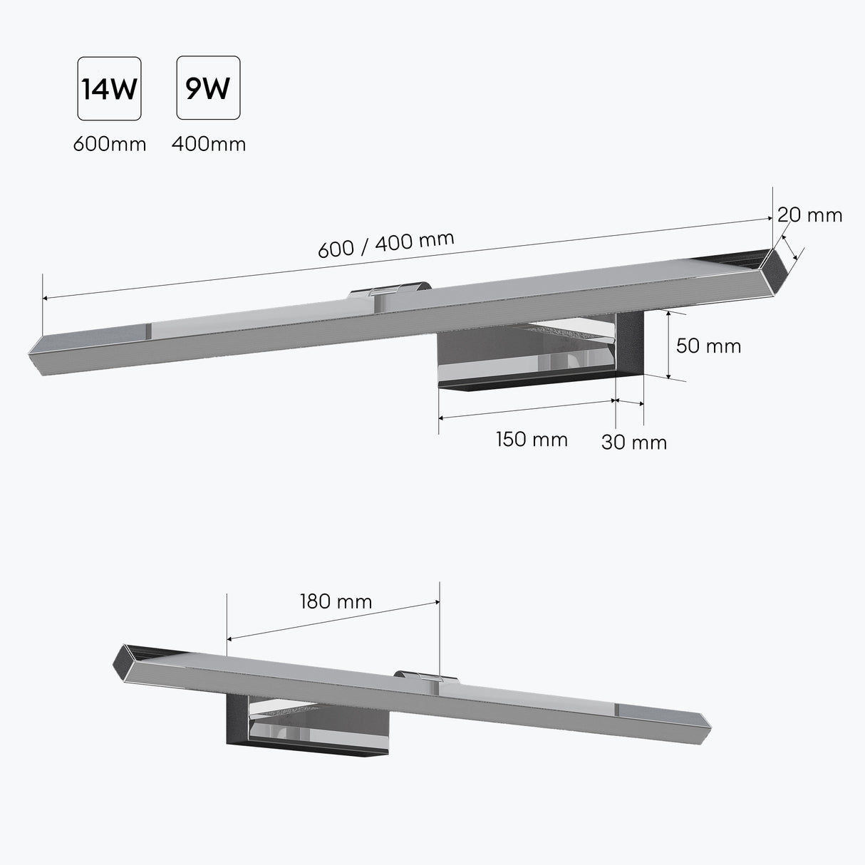 glasvilla Lampada da Specchio LED per Bagno | Lampada a Specchio 4000K, Illuminazione da Parete Ruotabile di 180° 9W Strahlenschön
