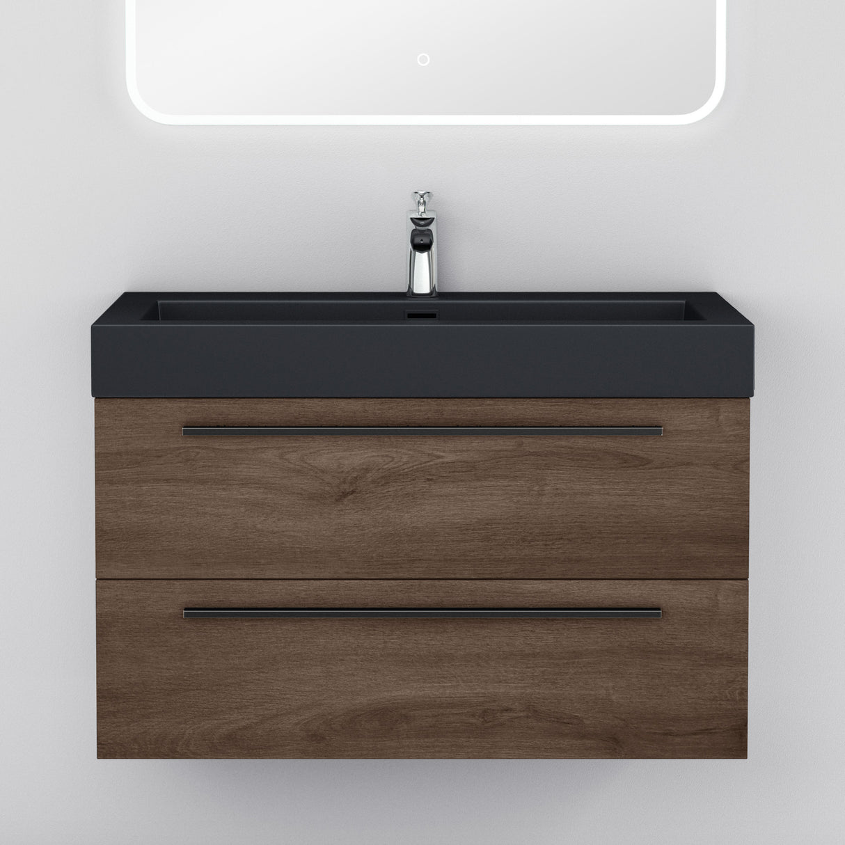 glasvilla Mobile Bagno Sospeso con Lavabo Mobiletto per Bagno con Lavabo in Antracite da Minerale Fuso Quadratto