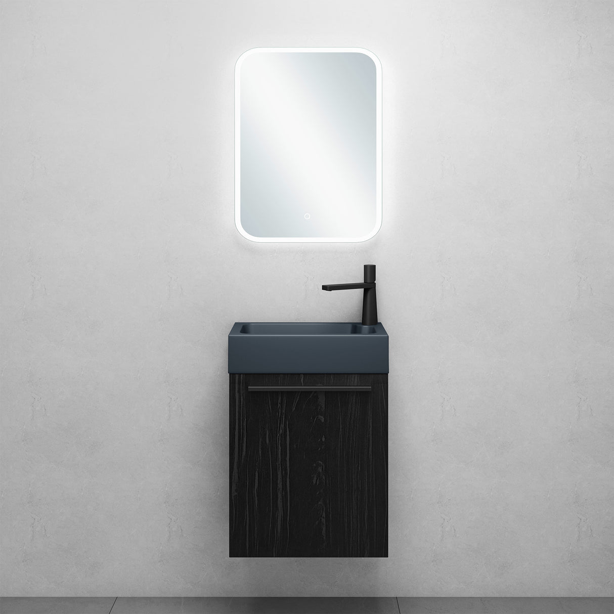 conjunto de muebles de baño glasvilla mueble bajo lavabo incluido lavabo antracita mate y espejo de baño LED BxTxH 46x26x63 cm Pisa