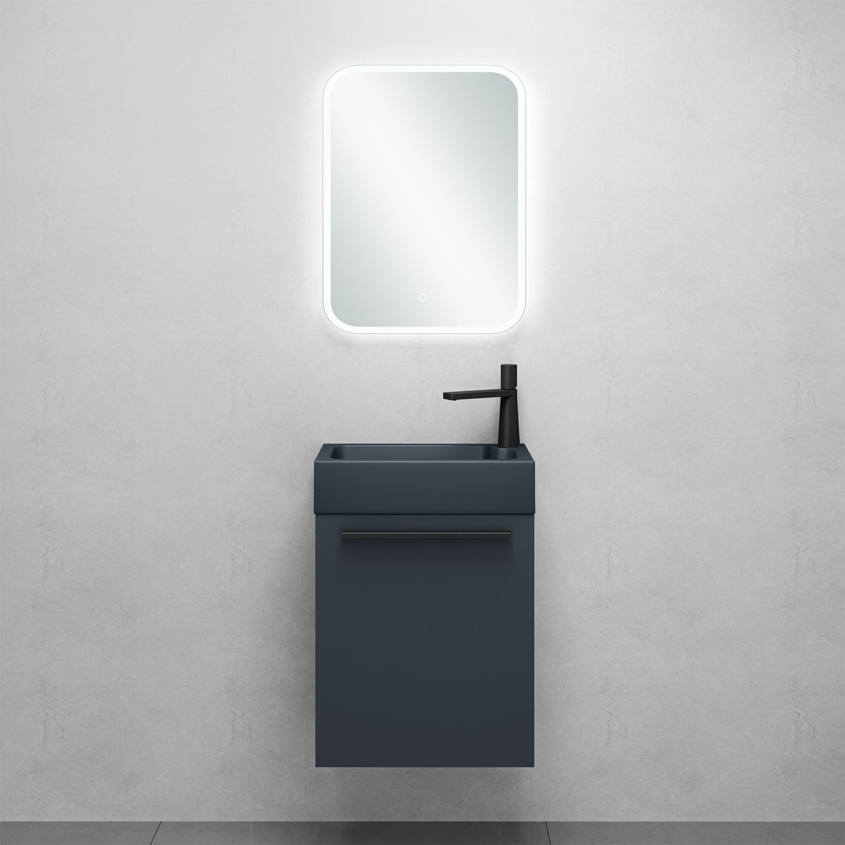 conjunto de muebles de baño glasvilla mueble bajo lavabo incluido lavabo antracita mate y espejo de baño LED BxTxH 46x26x63 cm Pisa