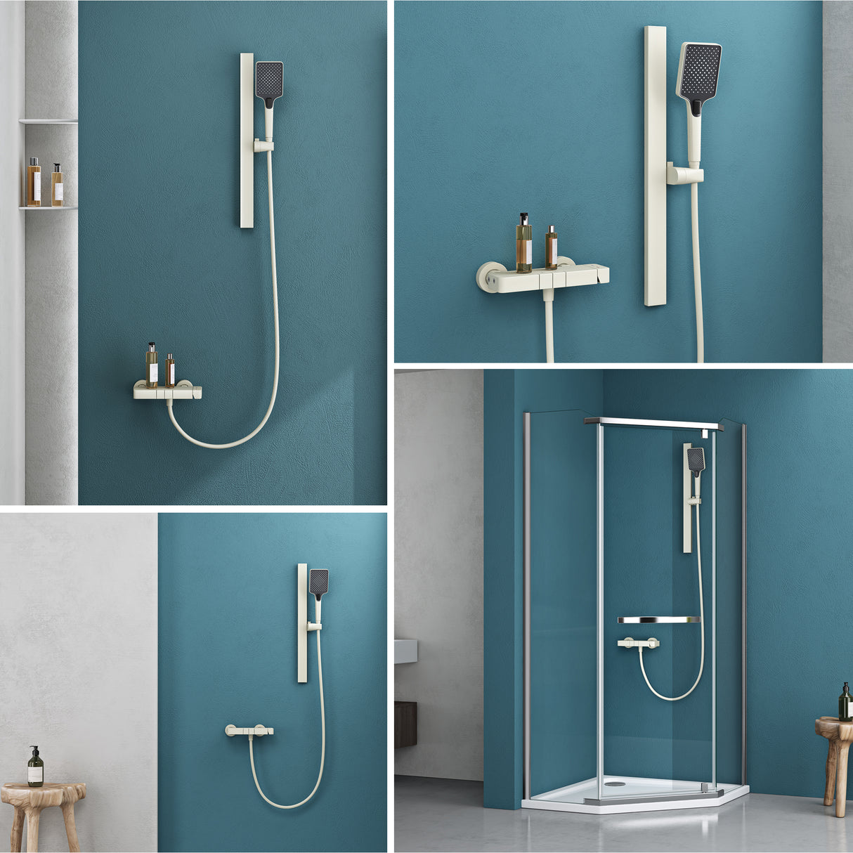 Système de douche Glasvilla avec pommeau de douche effet pluie, 3 jets, pommeau de douche réglable en hauteur avec bec inférieur en aluminium, système de douche 10