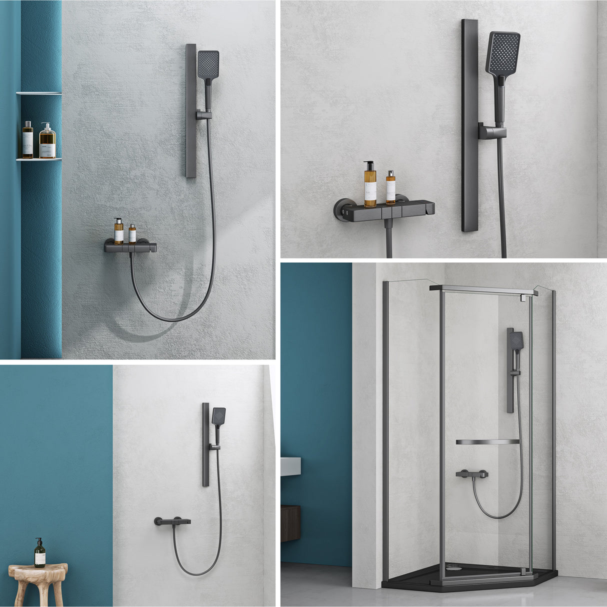 Système de douche Glasvilla avec pommeau de douche effet pluie, 3 jets, pommeau de douche réglable en hauteur avec bec inférieur en aluminium, système de douche 10