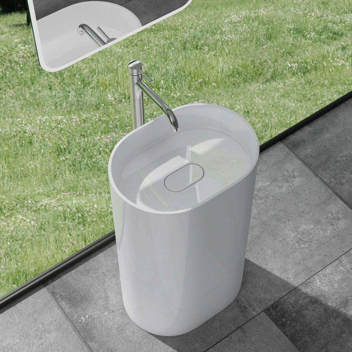 Vasque sur pied Glasvilla Design Col45 blanche, en résine minérale moulée, meuble sous-vasque, L x P x H : 52 x 38 x 85 cm