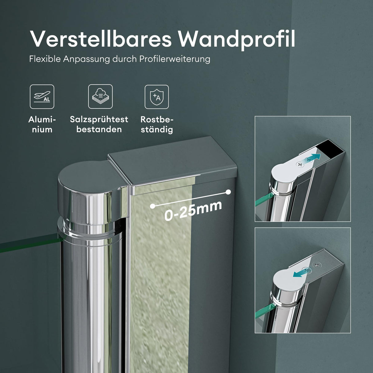 glasvilla Puerta de ducha Puerta de nicho ducha Separación de ducha Cabina de ducha Puerta oscilante 180° Doble puerta 6mm ESG Recubrimiento Nano Vidrio claro/Satinado Rayas/Vollsatiniert con mecanismo de elevación y descenso Teramo24K+MS+VS