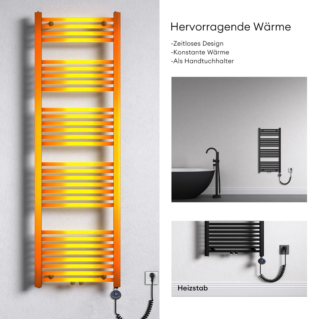 glasvilla Radiatore Piatto con Elemento Riscaldante Radiatore Scaldasalviette Elettrico Termoarredo da Bagno Radiatore Tubolare per Riscaldamento Bagno RHE