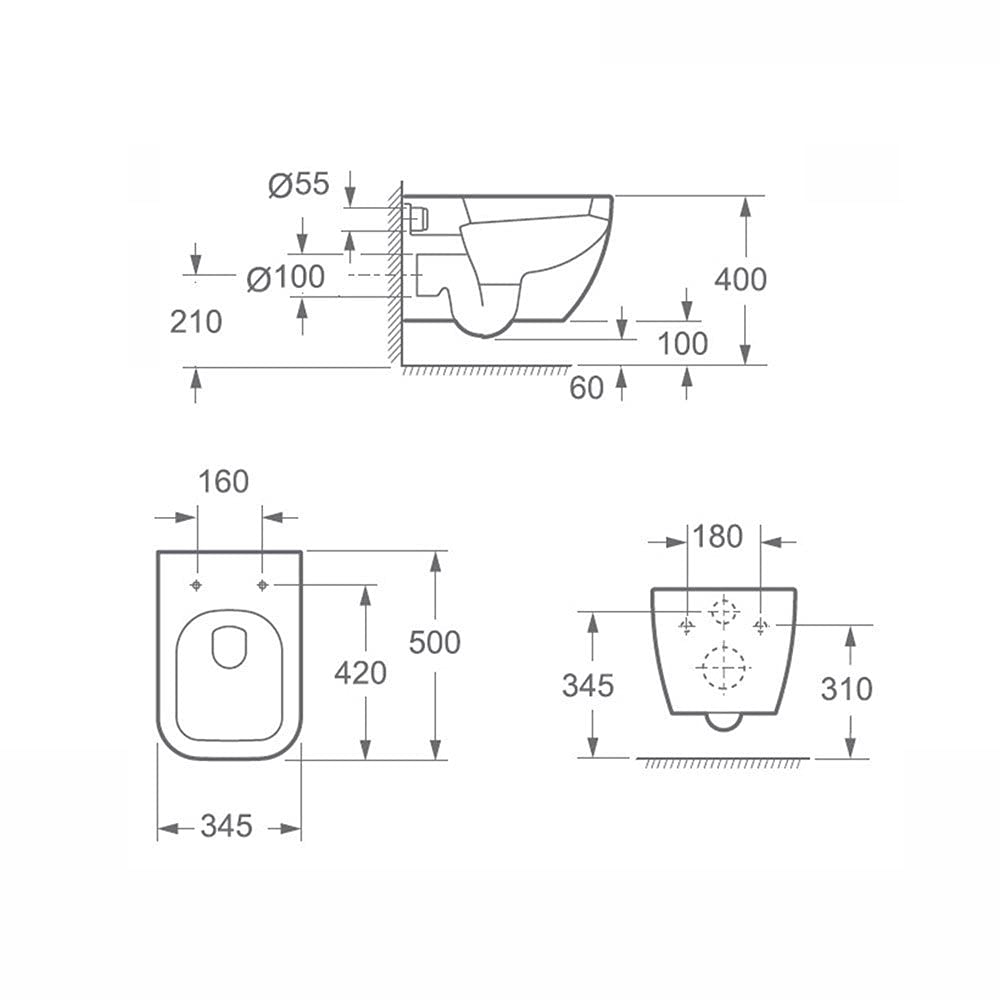 glasvilla Sanitari Bagno Sospeso in Ceramica Sanitari Bagno con Soft Close WC Sospeso Montaggio a Parete