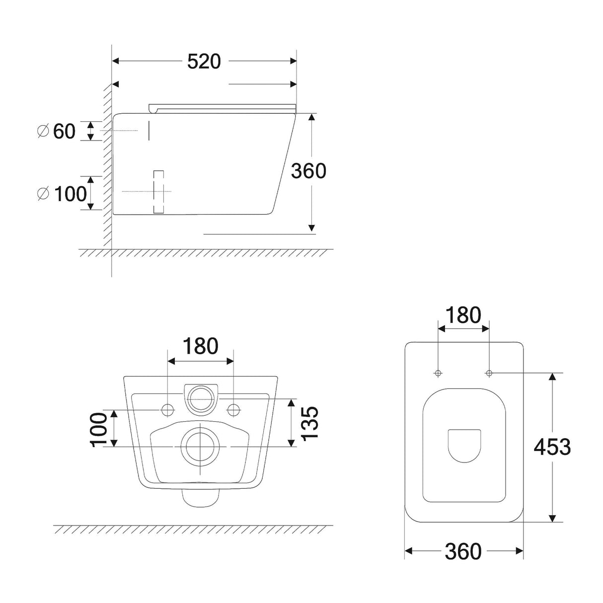 glasvilla Sanitari Bagno Sospeso in Ceramica, WC Sospeso senza Brida con Chiusura di Soft Close Aachen112
