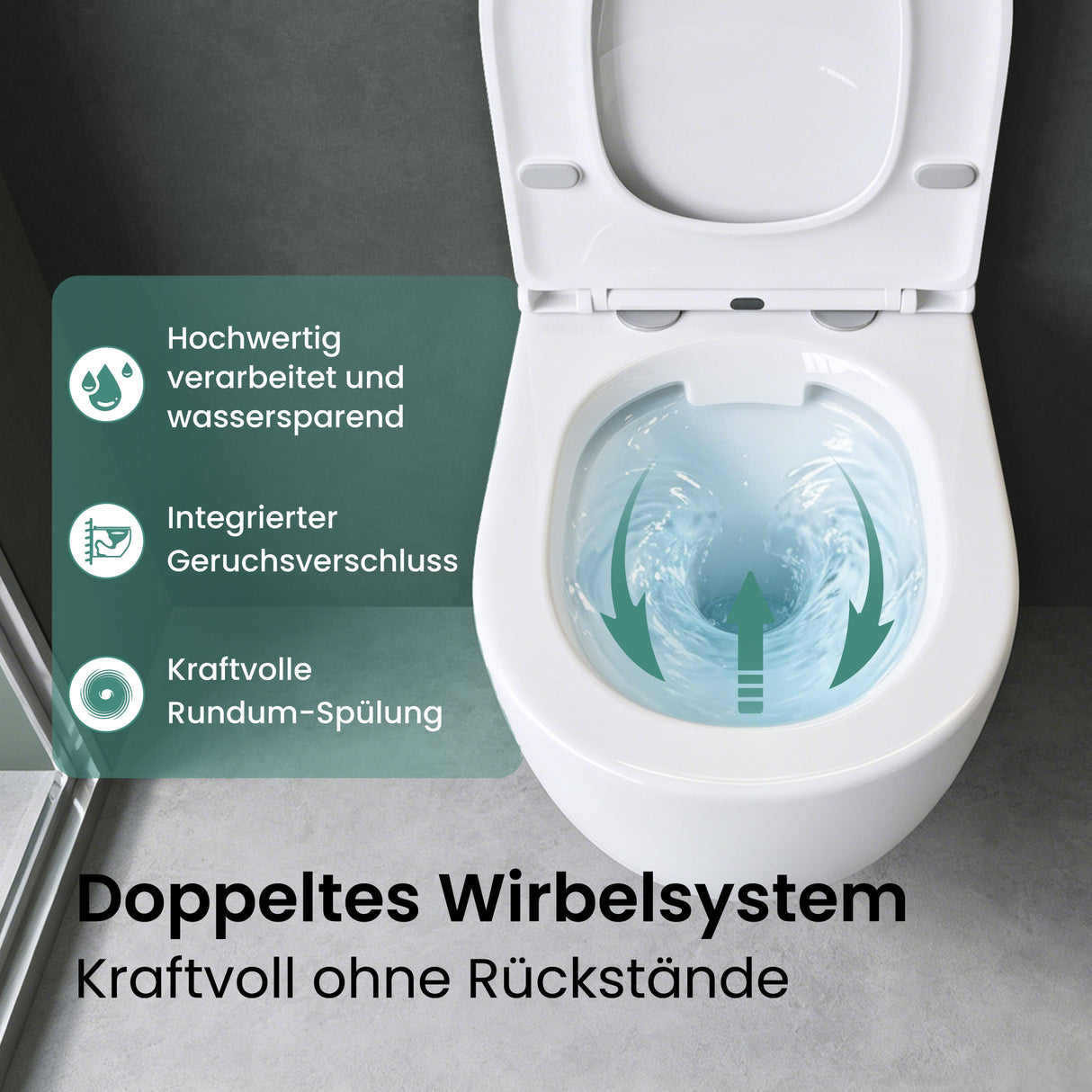 Glasvilla Design Inodoro Suspendido Negro Sin Borde Aachen179 – WC con Asiento Soft-Close