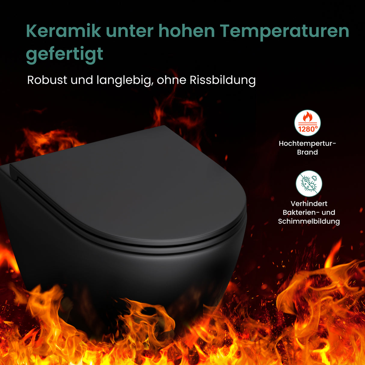 WC suspendu sans bride Glasvilla, noir, avec abattant à fermeture ralentie