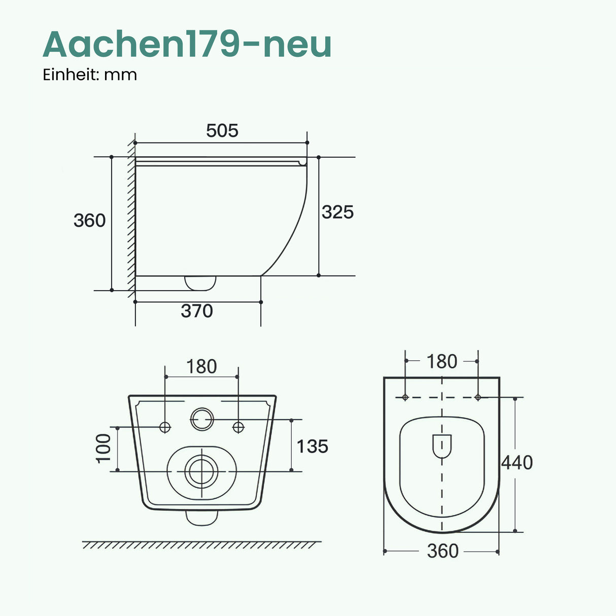 Glasvilla Design Inodoro Suspendido Negro Sin Borde Aachen179 – WC con Asiento Soft-Close