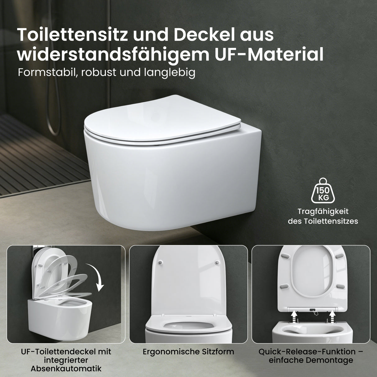 glasvilla Sanitari Bagno Sospeso in Ceramica Sanitari Bagno con Soft Close WC Sospeso Montaggio a Parete