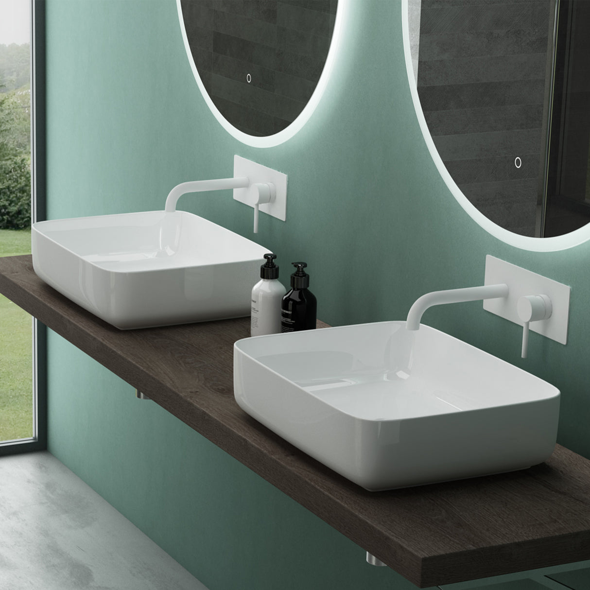 Vasque à poser Glasvilla, meuble vasque en céramique blanche, rectangulaire avec revêtement nano/effet lotus, Bruxelles 106